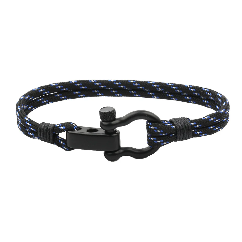 Outdoor Paracord Men Black Stainless Steel Shackle Rope Chain Survival Bracelet Climbing Jewelry Heren Armband