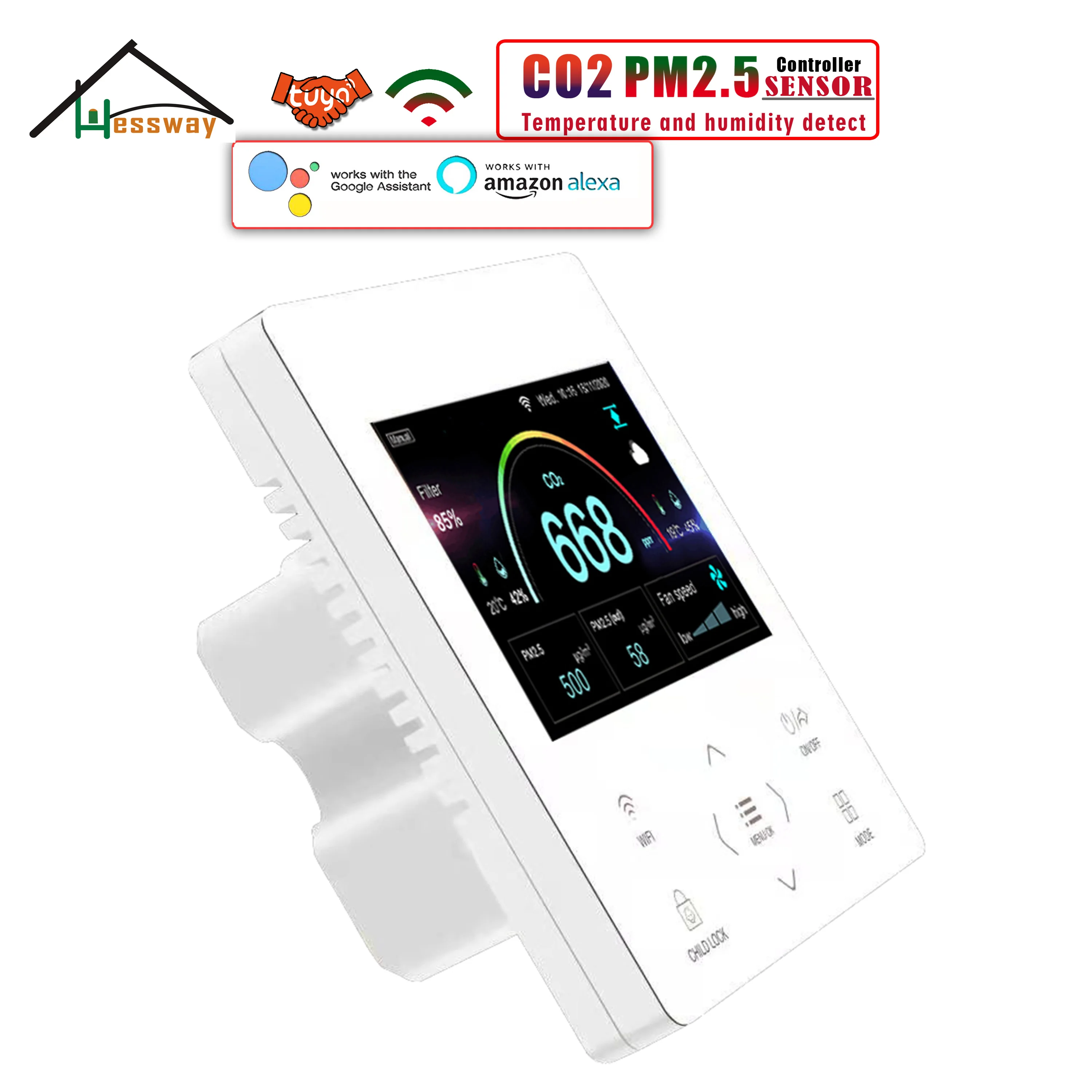 Imagem -04 - Hessway-sensor de Qualidade do ar Wi-fi Modbus Monitor Pm2.5 e Co2 Interior e Exterior ac 010v Saída do Ventilador Pwm