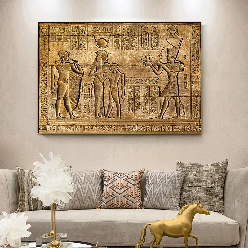 Queen Hatshepsut Temple Stone Carving Pharaoh Ancient Egypt Wall Mural Poster Print Egyptian Hieroglyphs Fresco Canvas Painting