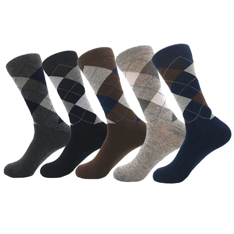 

Autumn and winter classic diamond-shaped Georgian style large size men's mid-tube cotton socks solid color business men's socks