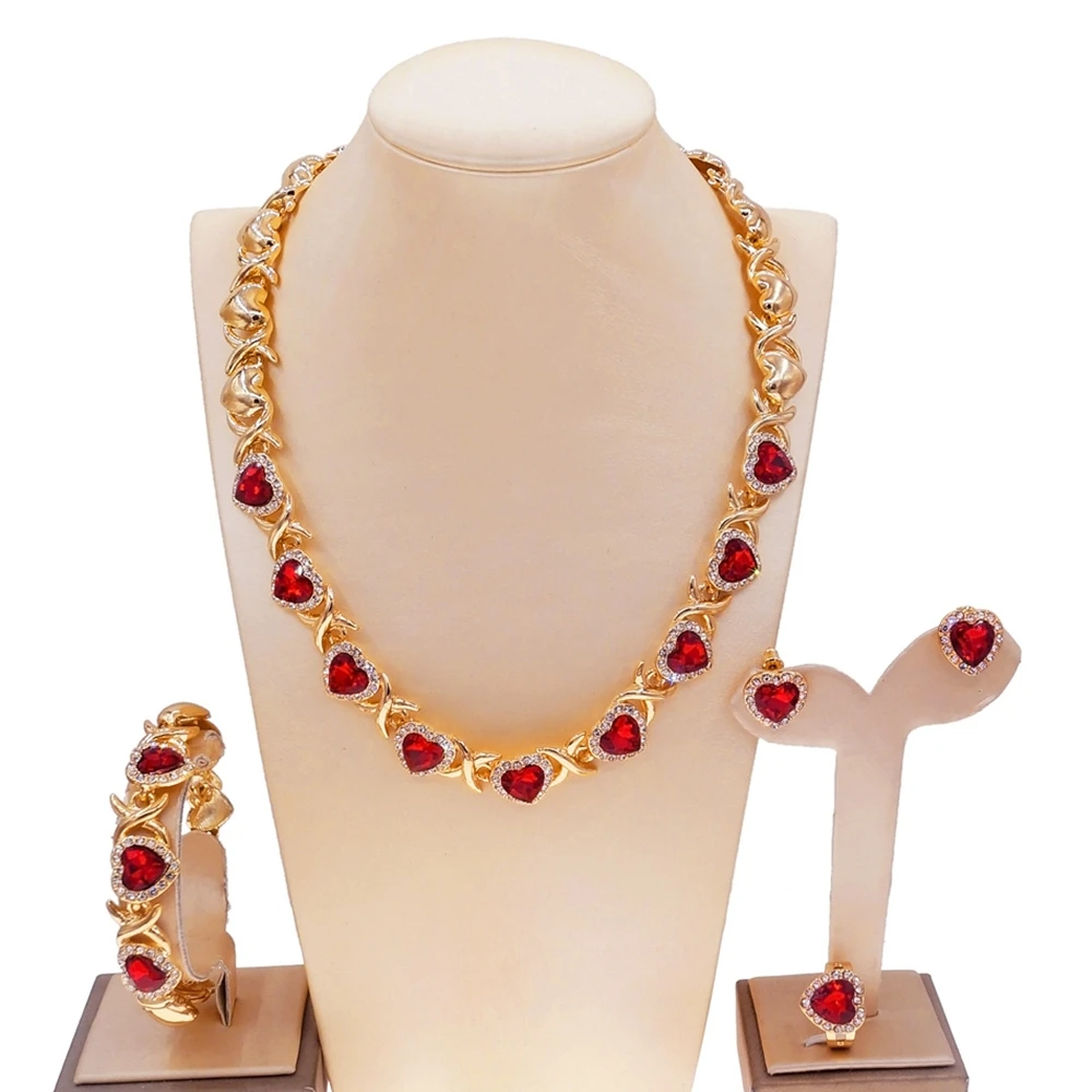 Yulaili Beautiful Noble Ruby Love Heart Shape Fashion Jewelry Set Series and Queen\'s Date Dinner Party New Style Jewelry Sets