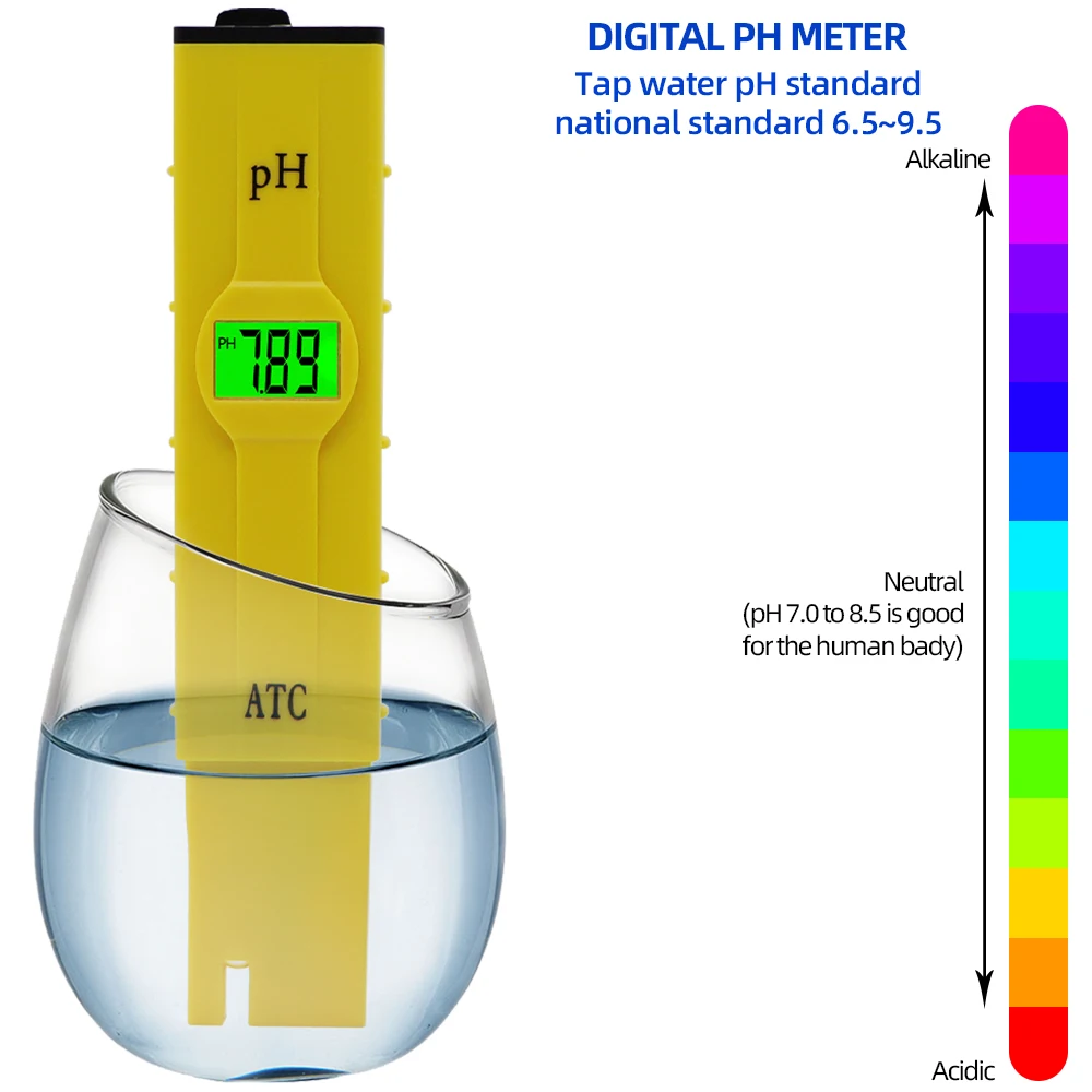 1PCS ATC PH Meter Swimming Pool Water PH Test Pen Accuracy 0.01 Green Backlight Temperature Compensation Function