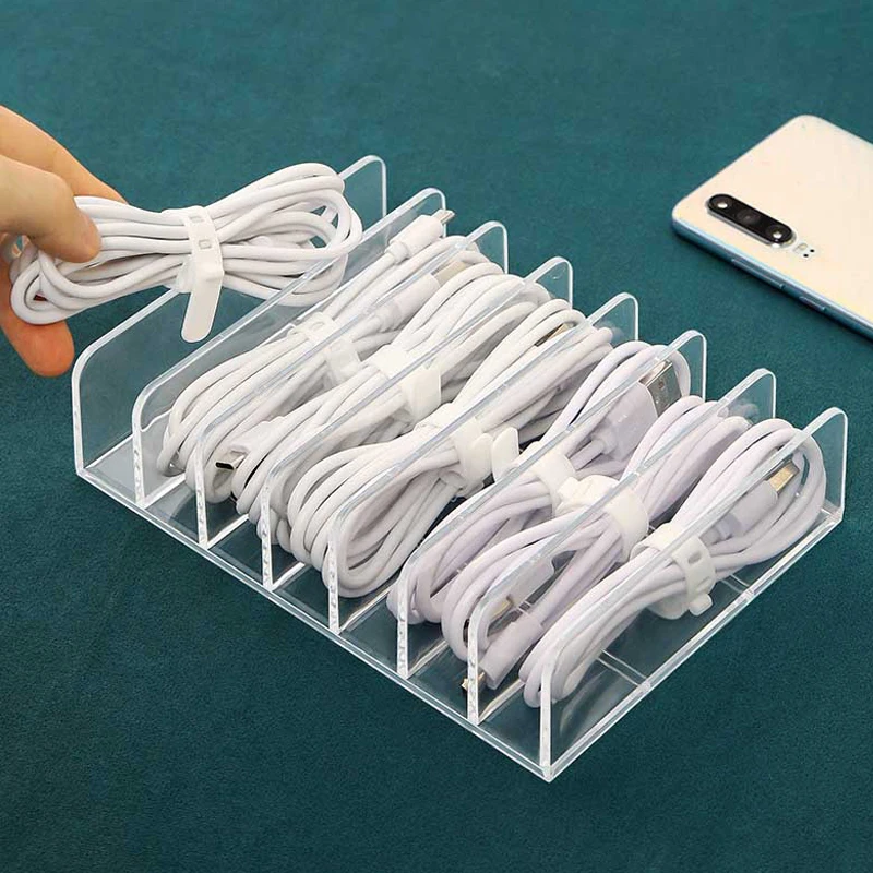 New Desktop Data Line Storage Box Office Drawer Wire Cable Sundries Storage Box Large Size Transparent USB Line Holder Container