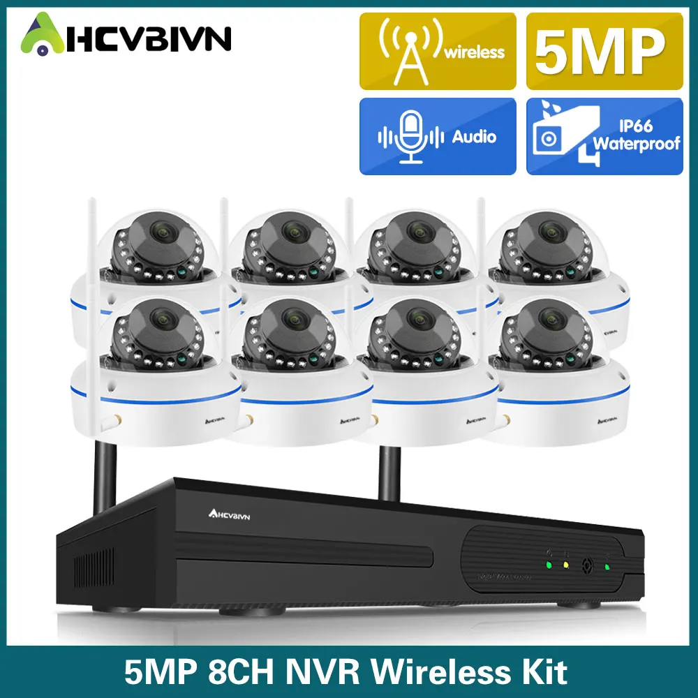 

Комплект купольной IP-камеры видеонаблюдения, 5 МП, Wi-Fi, 8 каналов, уличный водонепроницаемый сетевой видеорегистратор, система видеонаблюдения, 8 каналов