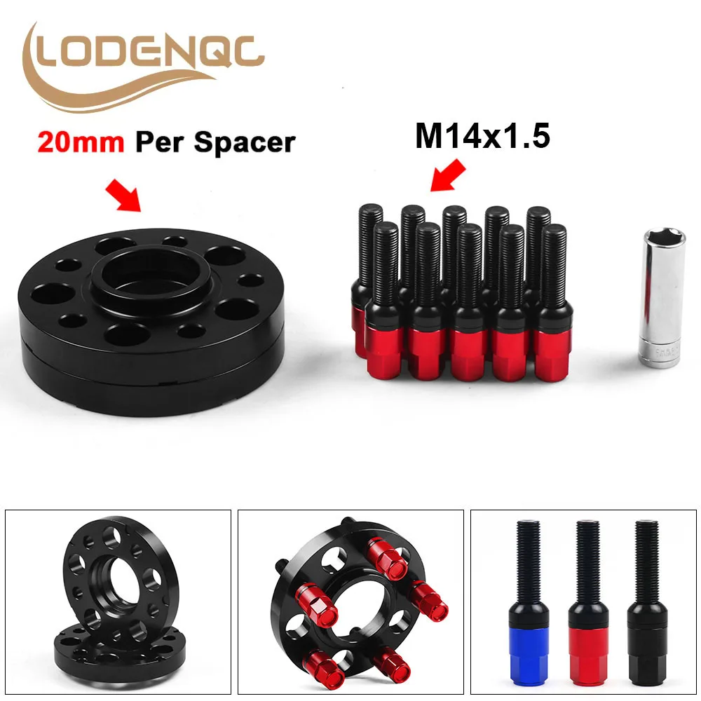 Lodenqc 20mm 5x112mm 66.6mm Hub Centric Bore Wheel Spacers M14x1.5 Tapered Bolts For Audi Q5 SQ5 W/Ball Bolts