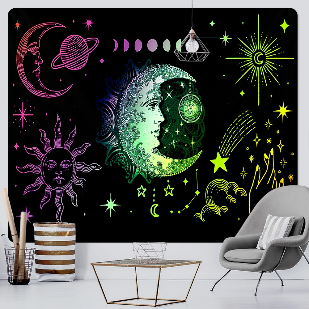 Color moon home decor tapestry psychedelic scene tarot brand hippie bohemian decor bedroom bed sheet large size sofa blanket