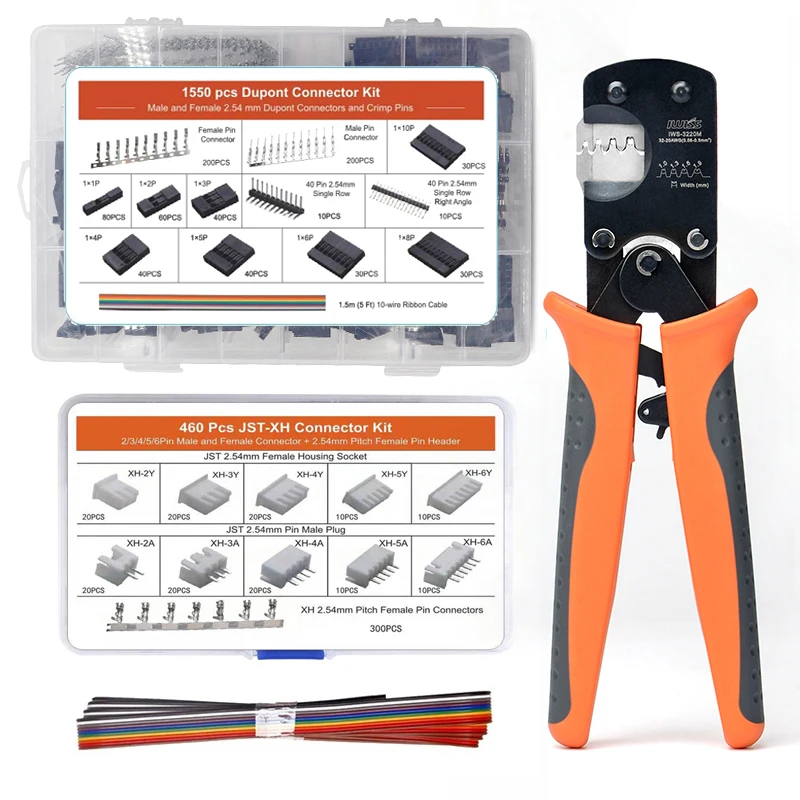 IWS-3220 Crimping Pliers Crimper Tool with 460pcs XH 2.54mm JST Connector Kit and 1550pcs 2.54mm DuPont Terminals Set