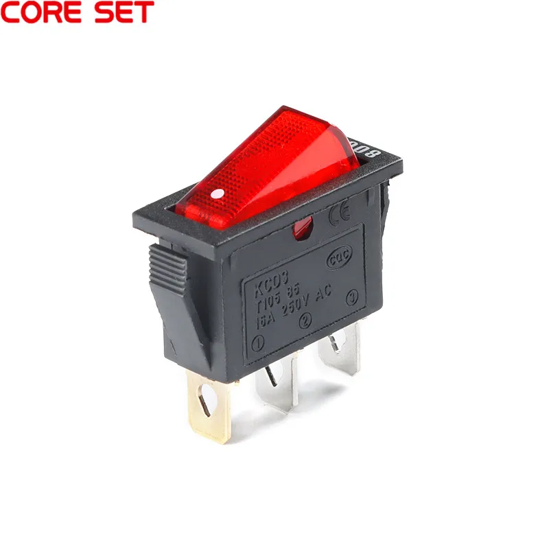 5Pcs KCD3 Rocker Switch Transparent Red LED Light 3 Pins 2 Gears 16A Silver Contact Switch Power Button Switch 800W-4000W 8 Type