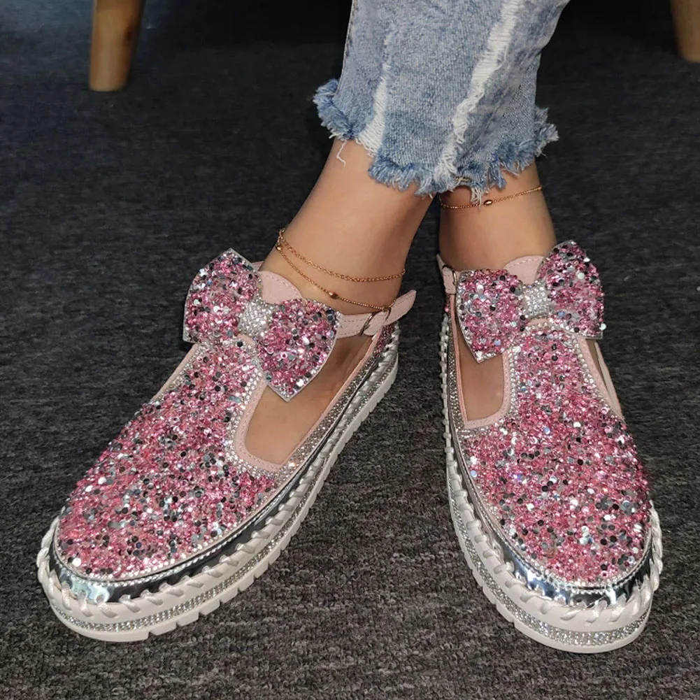 LazySeal Women Flat Loafers Woman Rhinestone Shoes Female Autumn Casual Platform Glitter Design Slip On Shoes Dropshipping