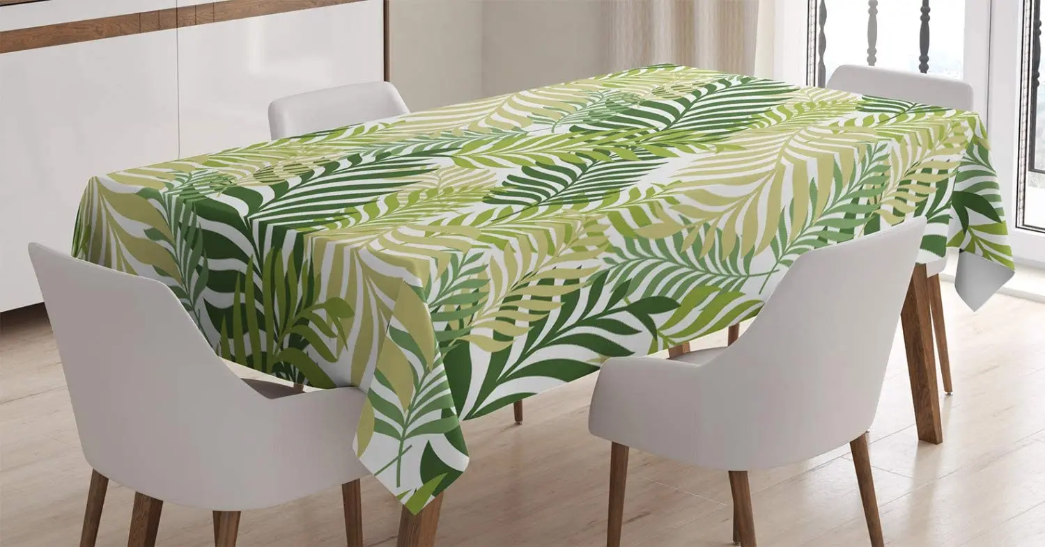 

Tropic Exotic Palm Tree Leaves Natural Botanical Spring Summer Contemporary Graphic Table Cover for Dining Room Kitchen Décor