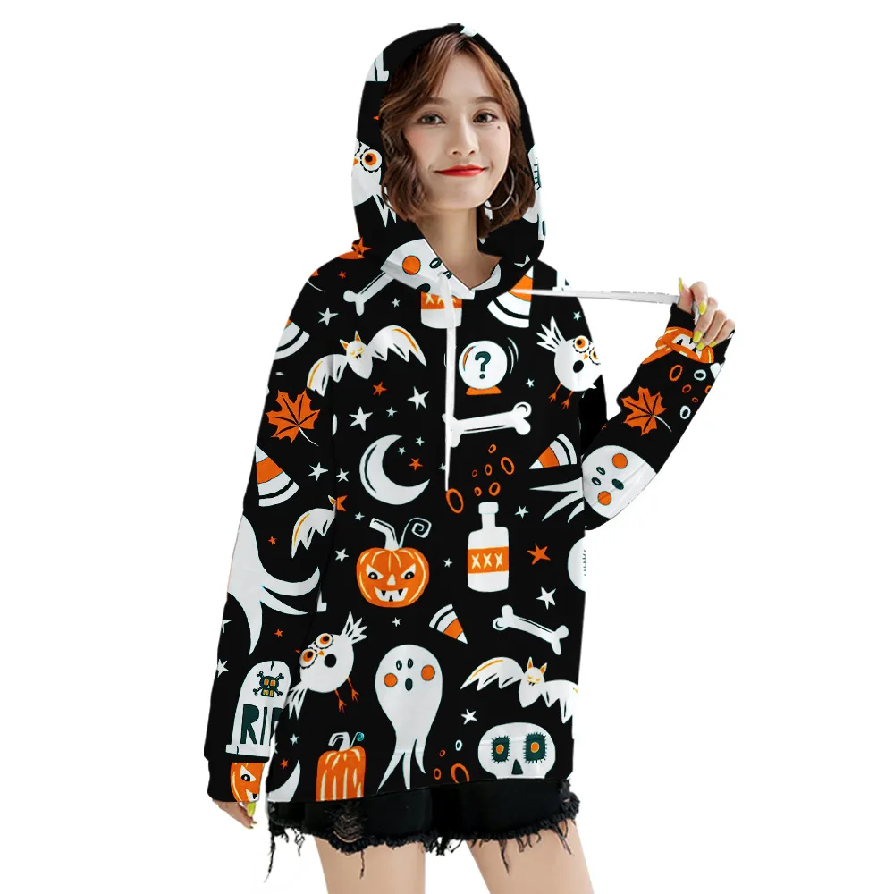 

Hoodie Women Halloween Horror 3d Pumpkin Print Party Pullover Sweatshirt Sudaderas Long Sleeve Con Capucha Moletom Feminino