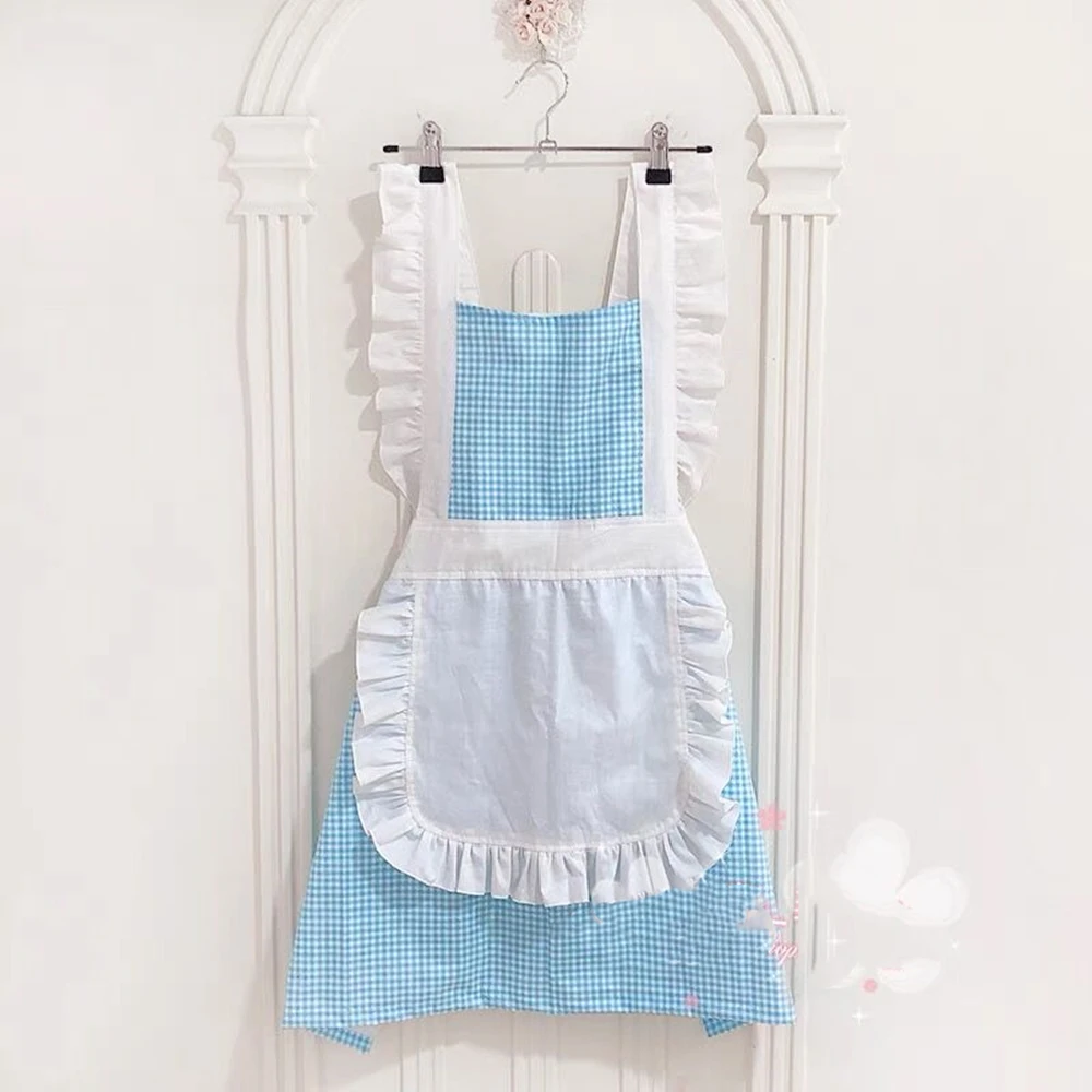 Retro Apron for Women, Super Cute and Funny, Bowknot with Pocket, Adjustable Cotton Lattice, Delicate Hemline, Cooking Aprons, N