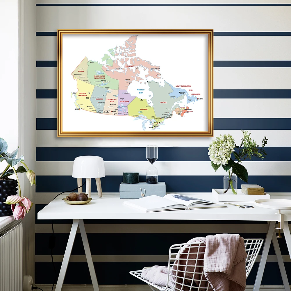 

90*60cm Political Map of the Canada Modern Wall Art Poster Canvas Painting Classroom Home Decoration School Supplies In French