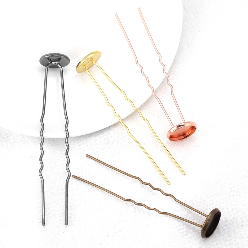 10pcs 10/12/14mm Metal Hairpin Base Settings Cabochon Blank Bezel Trays Hair Clips Hairpin Supplies For Jewelry Making