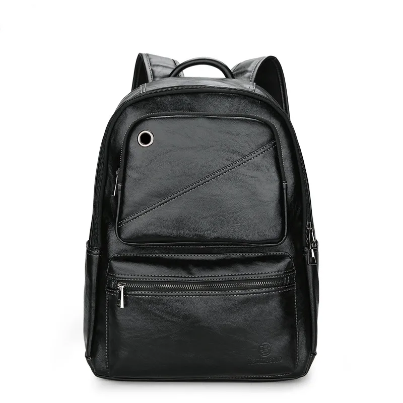 

New Men Black Backpack Men's backpack hot sale burst bag PU leather shoulder bag student bag fashion travel bag casual men bag