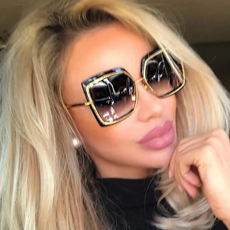 MIZHO Oversized Sunglasses Woman Shades Mirror Female Square Sun Glasses For Female Coating Gafas Fashion Brand Sunglasses Wome