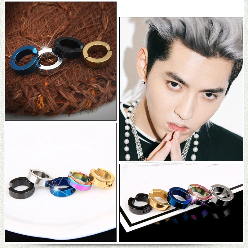 1 Pc Ear Clip Non Piercing Earrings Fake Earrings for Men Circle Round Earring Fashion Punk Rock Style Jewelry Gift