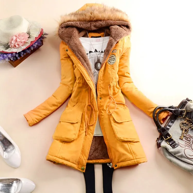 Winter Newest Women Long Parkas Hooded Cotton Ladies Coat Large Fur Collar Jackets for Girls Students Waist Cotton Coats