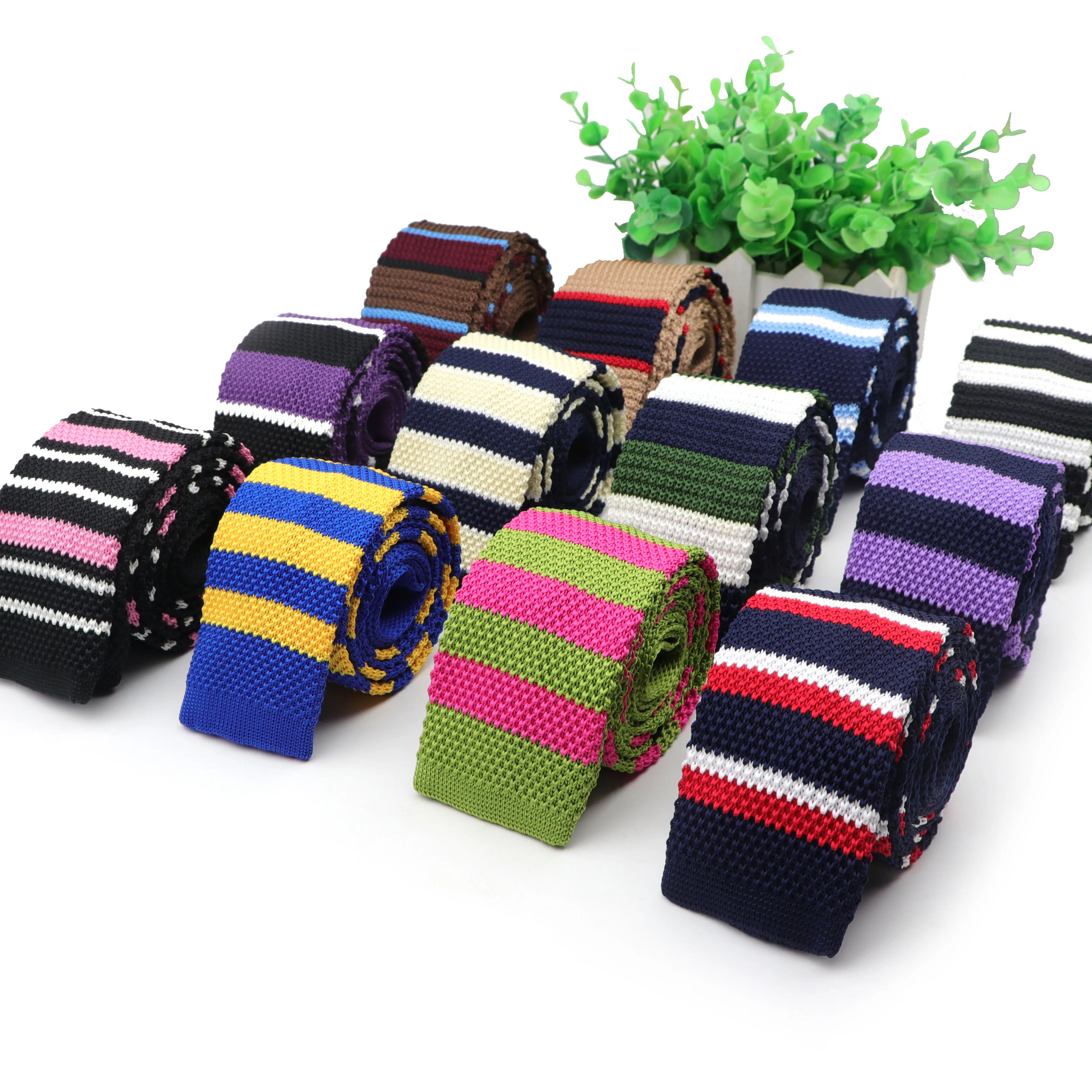 Men's Colorful Striped Knitted Tie Cross Color Narrow Knit Ties Slim Skinny Woven Necktie Plain Cravate Narrow Neckties