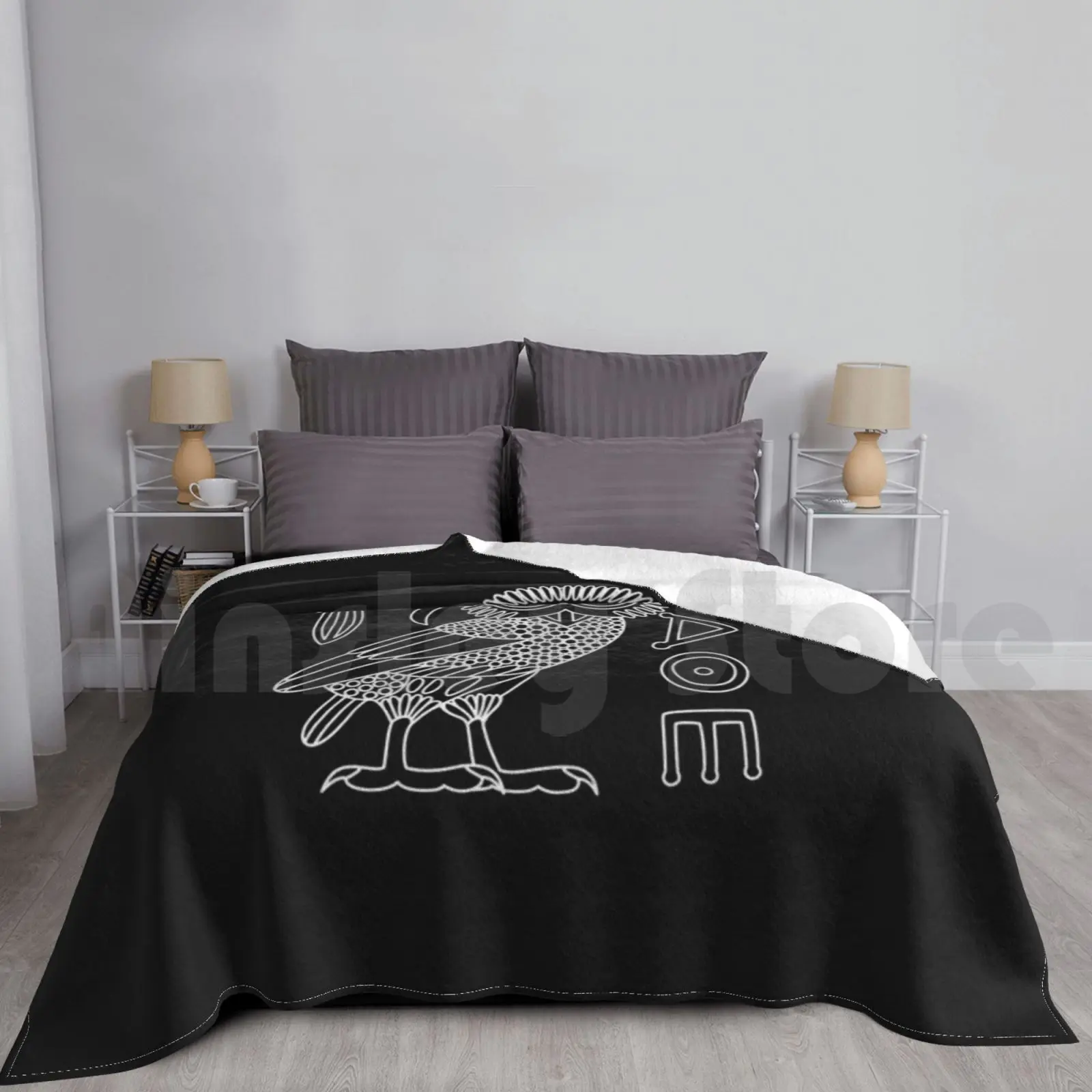 

Owl Of Athena [ Black All ] Blanket For Sofa Bed Travel Owl Athens Owlet Athena Athenian Greece Greek Ancient