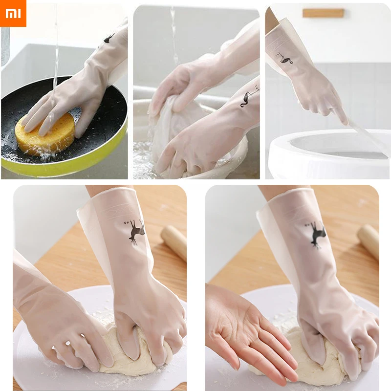 1pairs XiaoMi Dishwashing PVC Gloves Durable Rubber Waterproof Plastic Clothes Kitchen Household Housework Cleaning