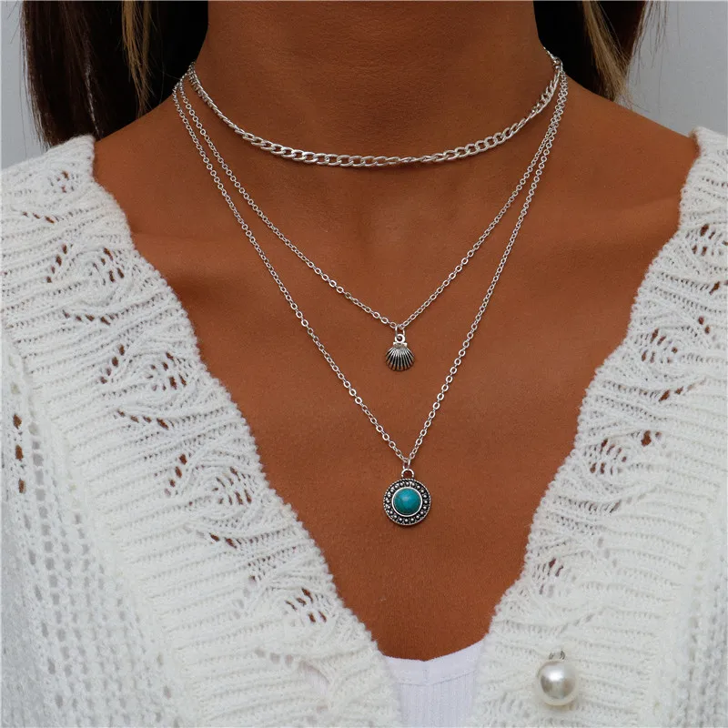 Tenande Bohemian Mehrschichtige Halskette für Frauen Vintage Wassertropfen Münze Stern Mond Anhänger Halskette Geometrisches Collier Collares – Detail 1