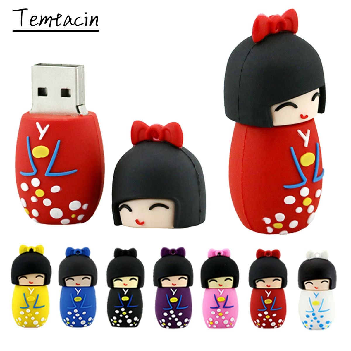 Cartoon Kimono Japanese Doll USB 2.0 Pendrive 128GB USB Flash Drive 64GB 32GB 16GB 8GB Pen Drive 256GB Cle USB Memory Stick Disk