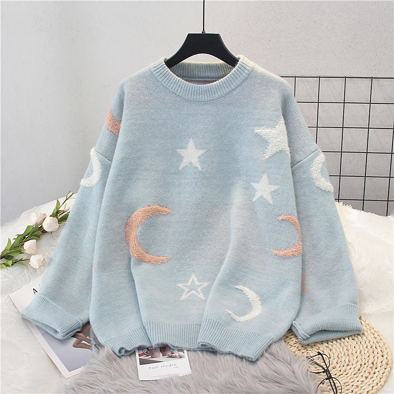 2023 Winter Sweater Pullover Women Cute Fruit Sweater Pull Jumpers Pink Blue Printed Korean Tops Oversized Knitwear Jumpers