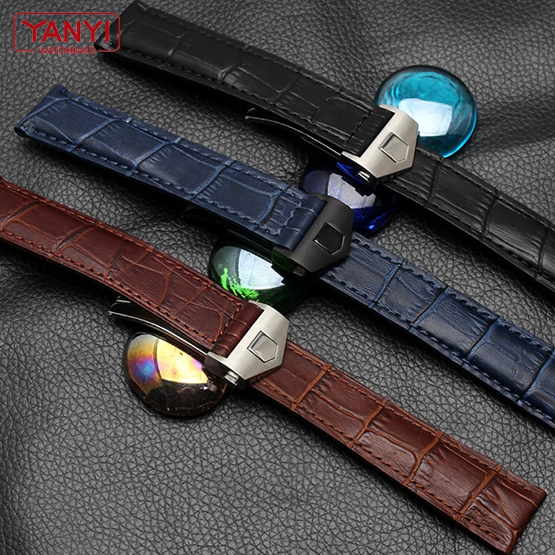 Genuine leather bracelet 19mm 20mm 22m for tag heuer watchband men wristwatches band accessories fold buckle leather watch strap