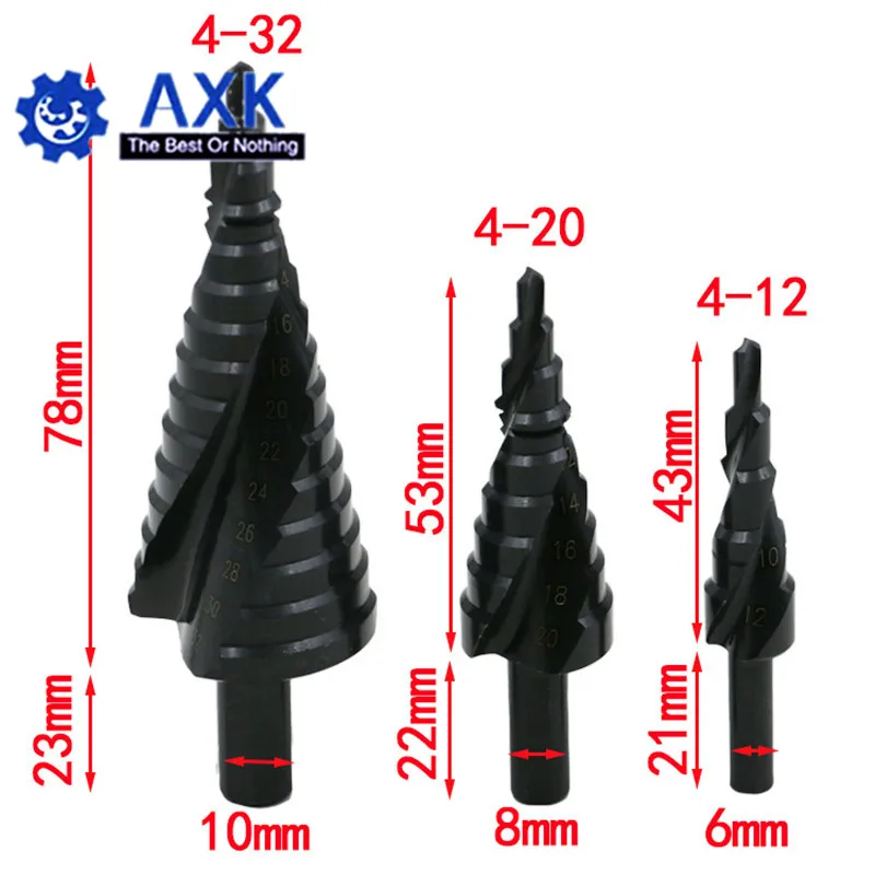 3PCS 4-32MM HSS Cobalt Step Drill Bit Set Nitrogen High Speed Steel Spiral For Metal Cone Triangle Shank Hole Cutter