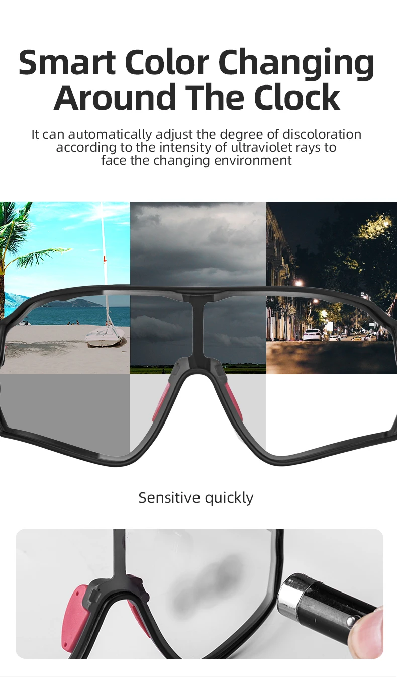 ROCKBROS Radfahren Brille Photochrome UV400 Fahrrad Sonnenbrille Sonnenschutz Outdoor Sport MTB Straße Fahrrad Brillen Brille Gläser – Detail 5