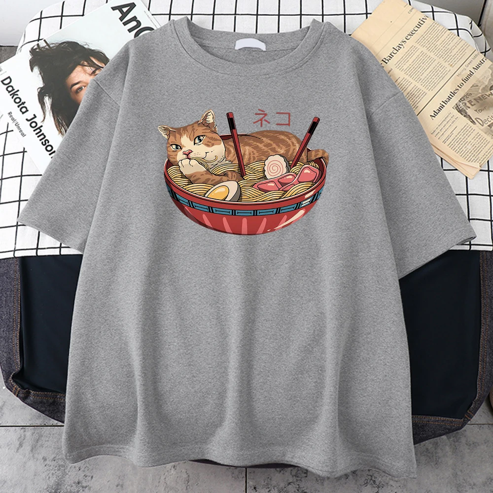 Cats Like Noodles T-Shirts Caeroon High Quality Man T Shirts Cyan Dragon Pritning Tee Shirt Oversized Loose T-Shirts For Make