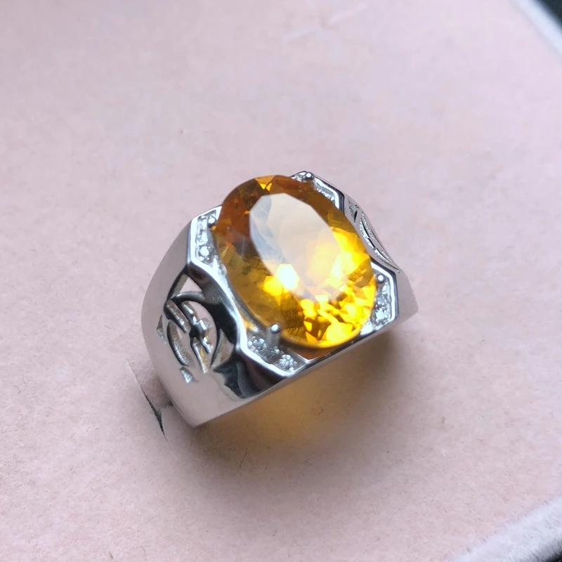 100% Natural Citrine Ring for Men Bright Fashion Jewelry Real 25 Silver Factory Direct Sell Good Cut Birthday Party Gift