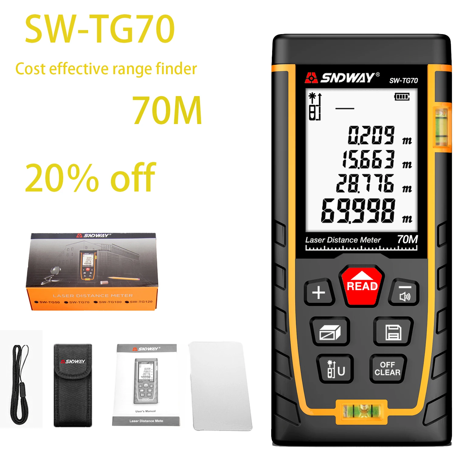 Distanziometro telemetro laser Sndway 40m 50m 70m 100m 120m pagoda elettronica trena digitale misuratore di nastro laser telemetro