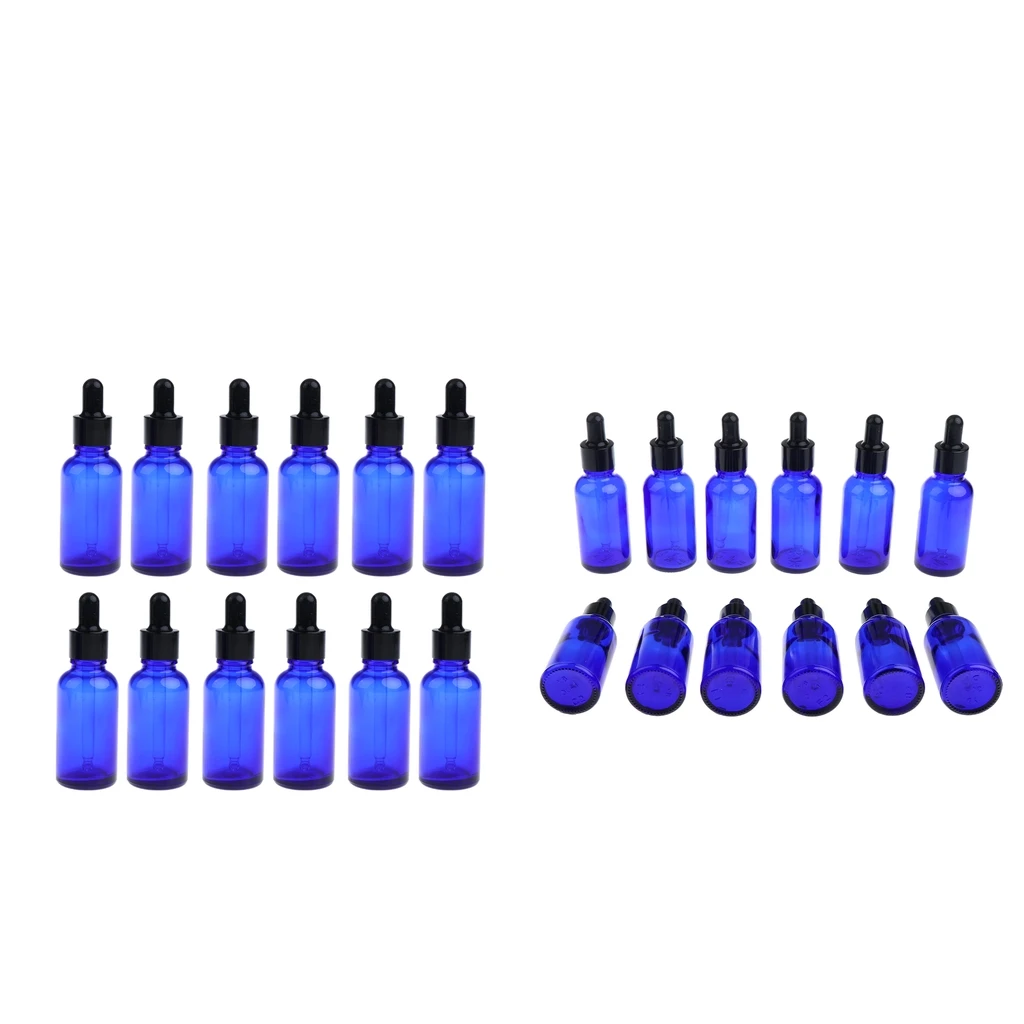 Frascos de óleo essencial de vidro azul 30ml, frascos + conta-gotas de vidro 24 peças