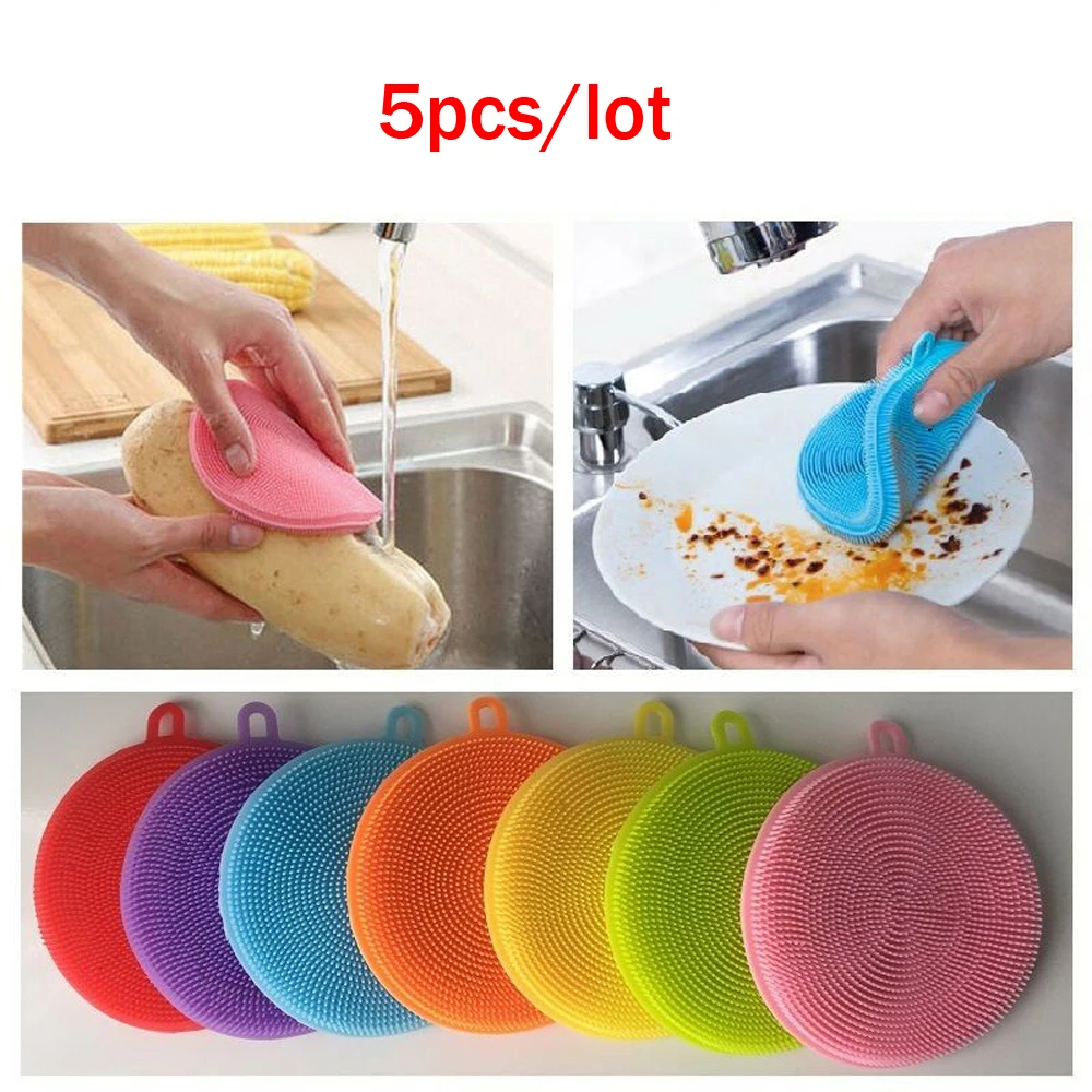 

MONGKA 5PCS Silicone Dish Washing Sponge Scrubber Kitchen Cleaning Tool Soft Cleaning Antibacterial Brush Kitchen Tools