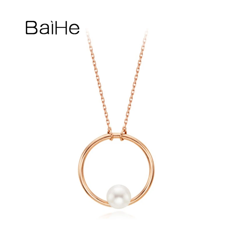 

BAIHE Solid 18K White/Yellow/Rose Gold 5.5-6mm Freshwater Pearl Clavicular chain Necklace Women Casual Daily Trendy Fine Jewelry