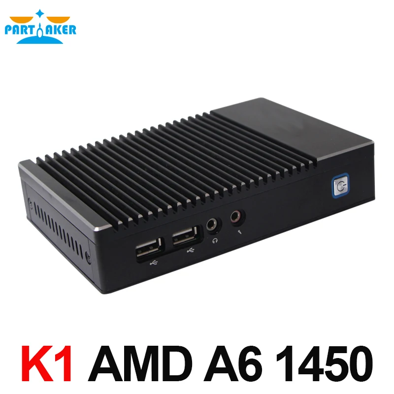 Parteaker Mini PC senza ventola AMD A6 1450 Quad Core Computer industriale Mini PC desktop Windows 10 Pro HDMI VGA Accensione automatica