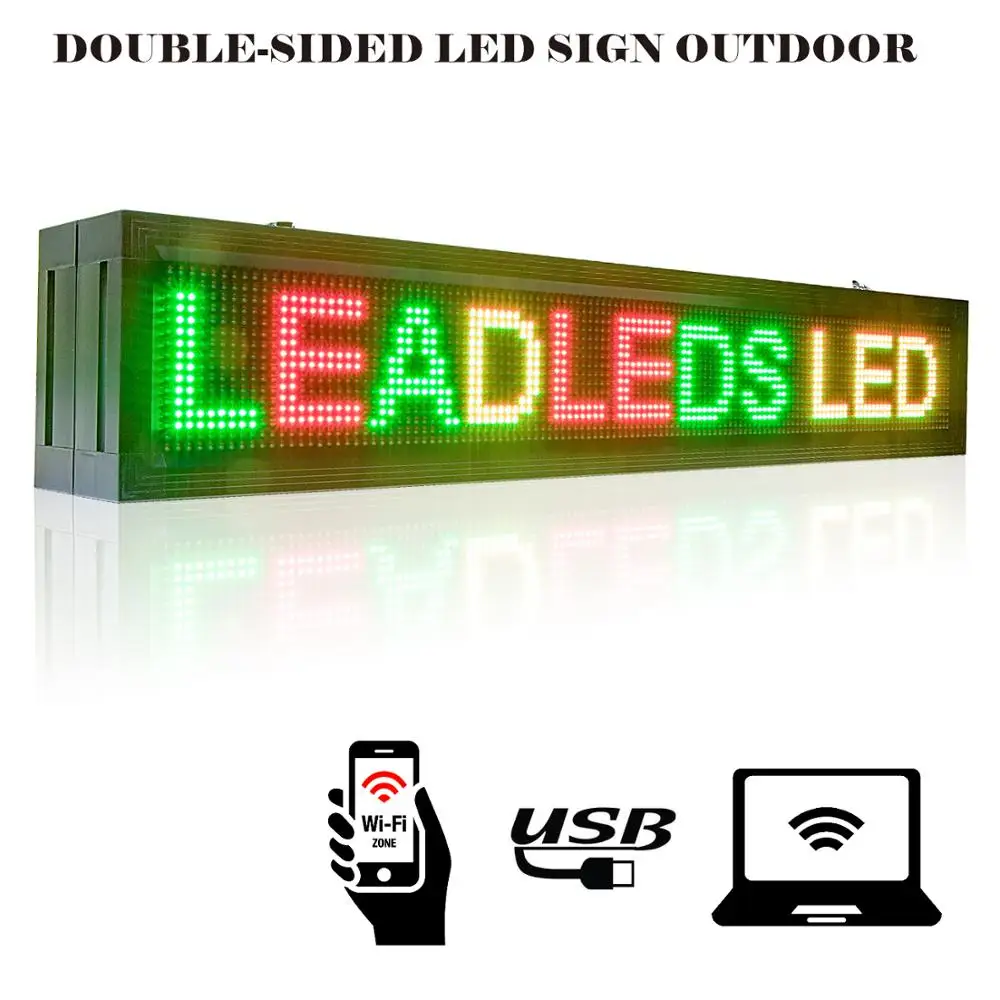 136x24 Led Sign Outdoor Scrolling Message Board Double Sided Led Panel WiFi Led Display 3 Colors Text Animation Display