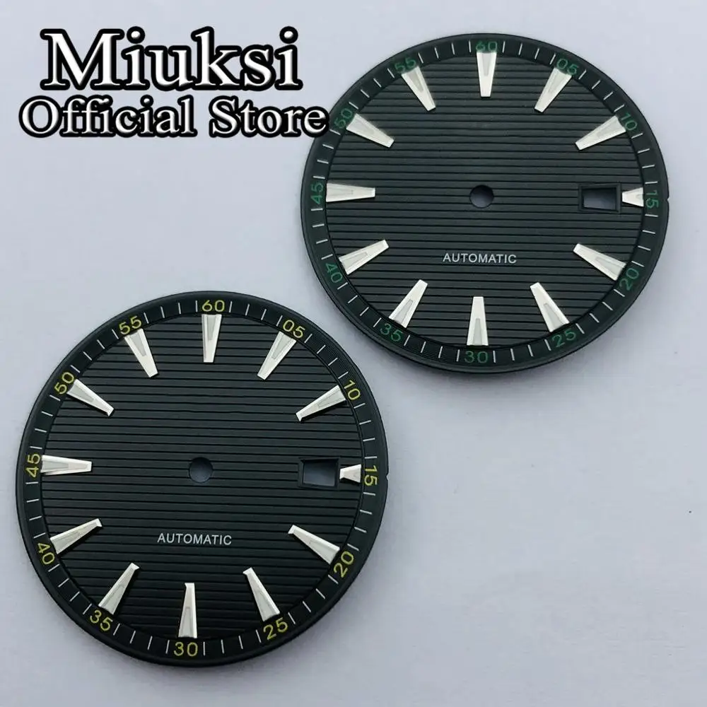 Miuksi 33.3mm black blue green silver watch dial luminous dial fit NH35 movement