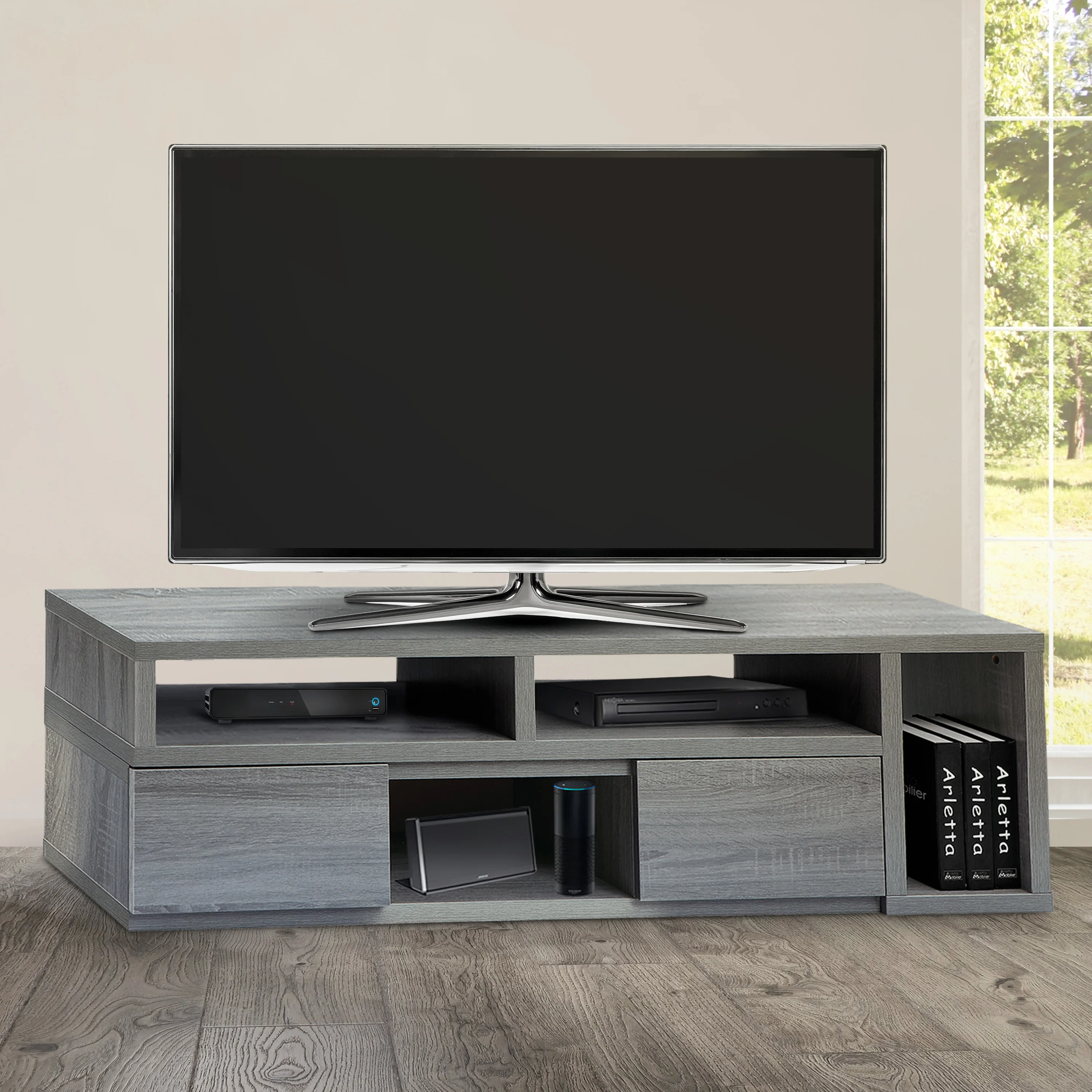 TV Cabinet 54-83x15.4x18Inch Adjustable TV Stand Console Gray for TV\'s Up to 65