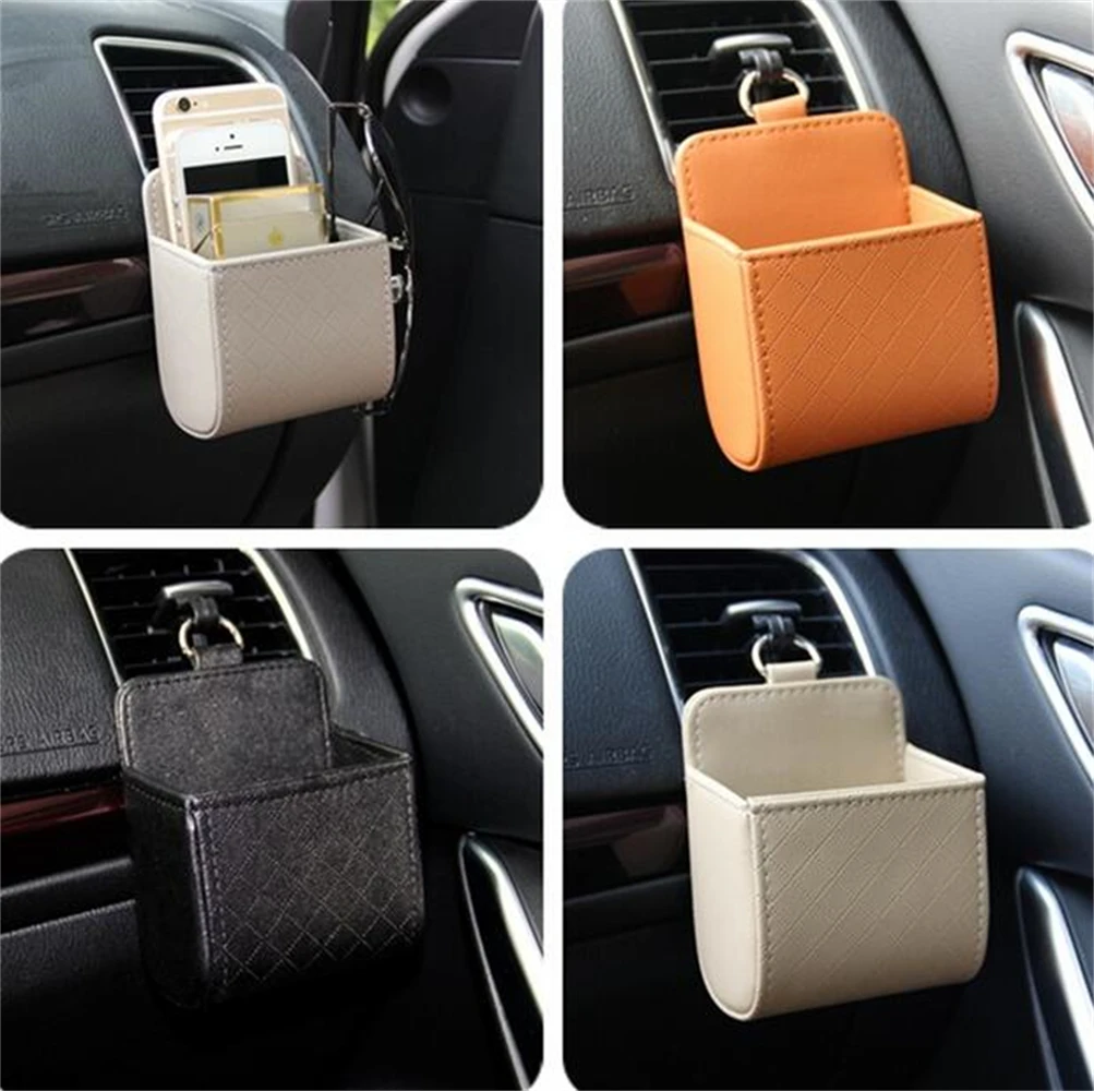Car Phone storage Bag Trash Box Holder Leather Storage Pocket Seat Back Bag