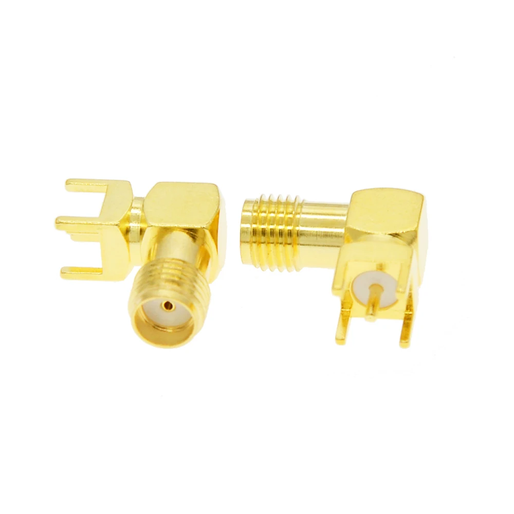 5pcs SMA/RP-SMA Female Jack RF Coax Connector PCB Cable Goldplated SMA Female Right Angle Solder For PCB Mount Adapter 2 types