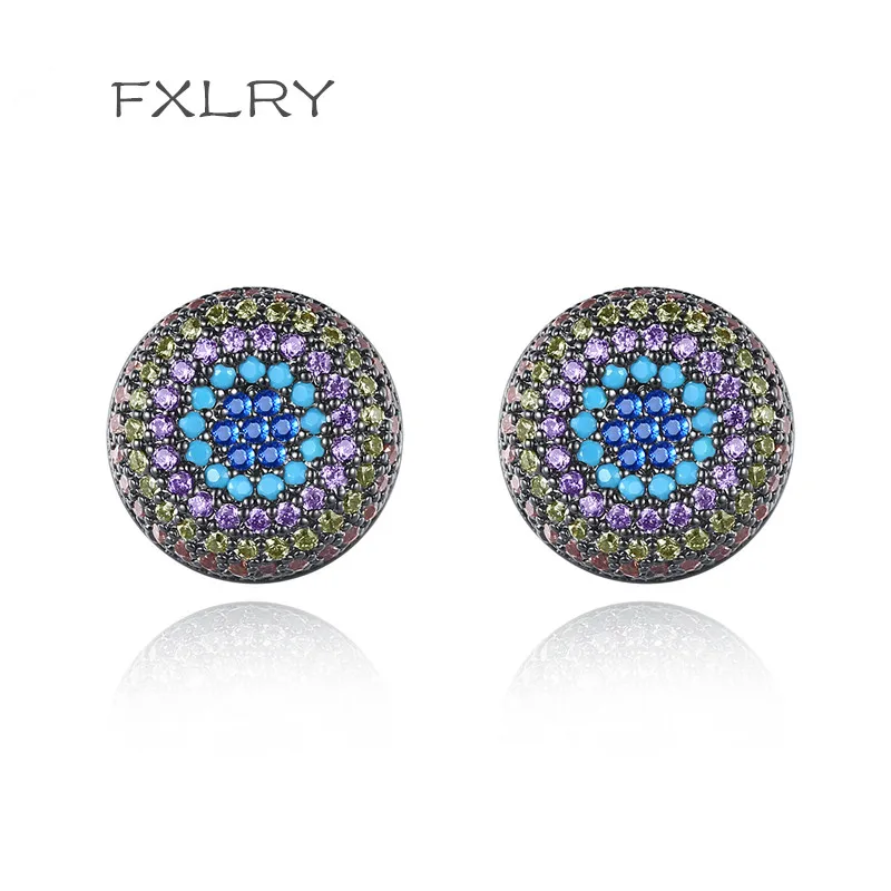 

FXLRY New Arrival Multicolor and White Cubic Zirconia Round Stud Earrings for Women Fashion Jewelry Girls