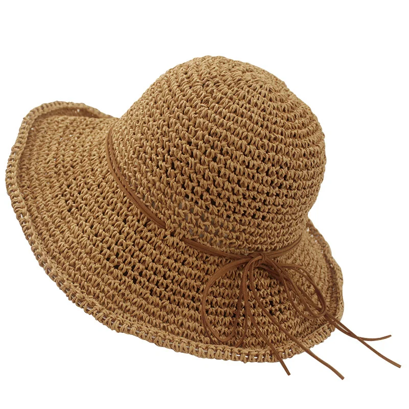 Simple Ladies Sun Hat For Women Bowknot Raffia Straw Hat Foldable Summer Hat Wide Brim Beach Hat Female Chapeau Femme