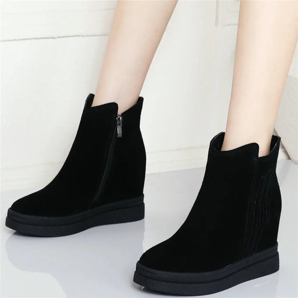 High Top Platform Pumps Shoes Women Genuine Leather Wedges High Heel Ankle Boots Female Round Toe Fashion Sneakers Casual Shoes