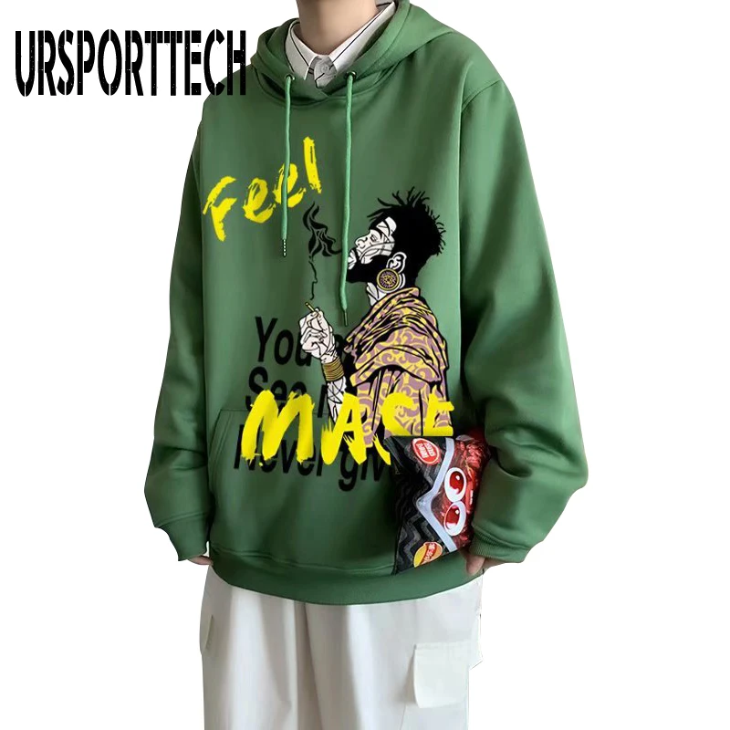 

URSPORTTECH Fashion Brand Hip Hop Men Hoodies 2024 Spring Autumn Casual Printing Hoodies Sweatshirts Men Oversized loose Hoodies