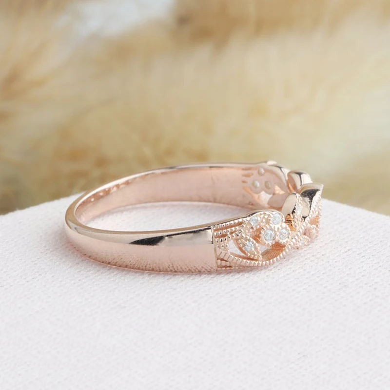 CxsJeremy 14K 585 Rose Gold Art Deco Moissanite Engagement Ring Matching Band Leaf Vine Shape Design Wedding Band for Women