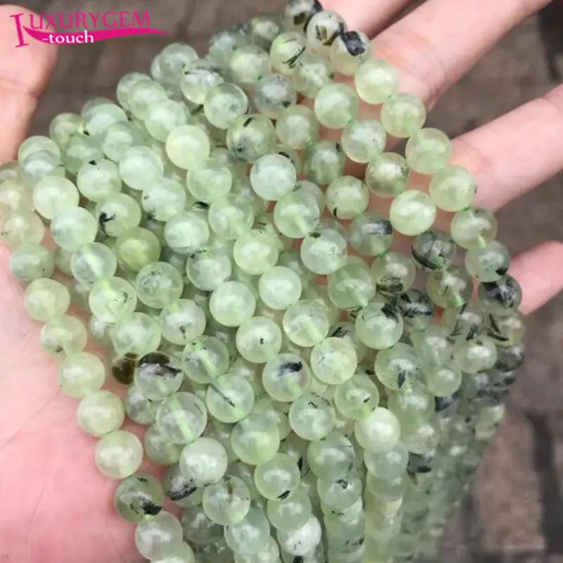 Natural Green Prehnites Stone Round Shape Loose Spacer Smooth Beads 4/6/8/10/12mm DIY Jewelry Accessory 38cm sk74