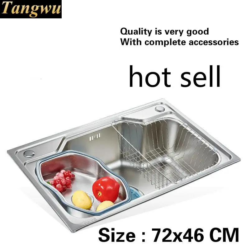 

Free shipping Household high-grade kitchen single trough sink vogue wash the dishes 304 stainless steel hot sell 720x460 MM